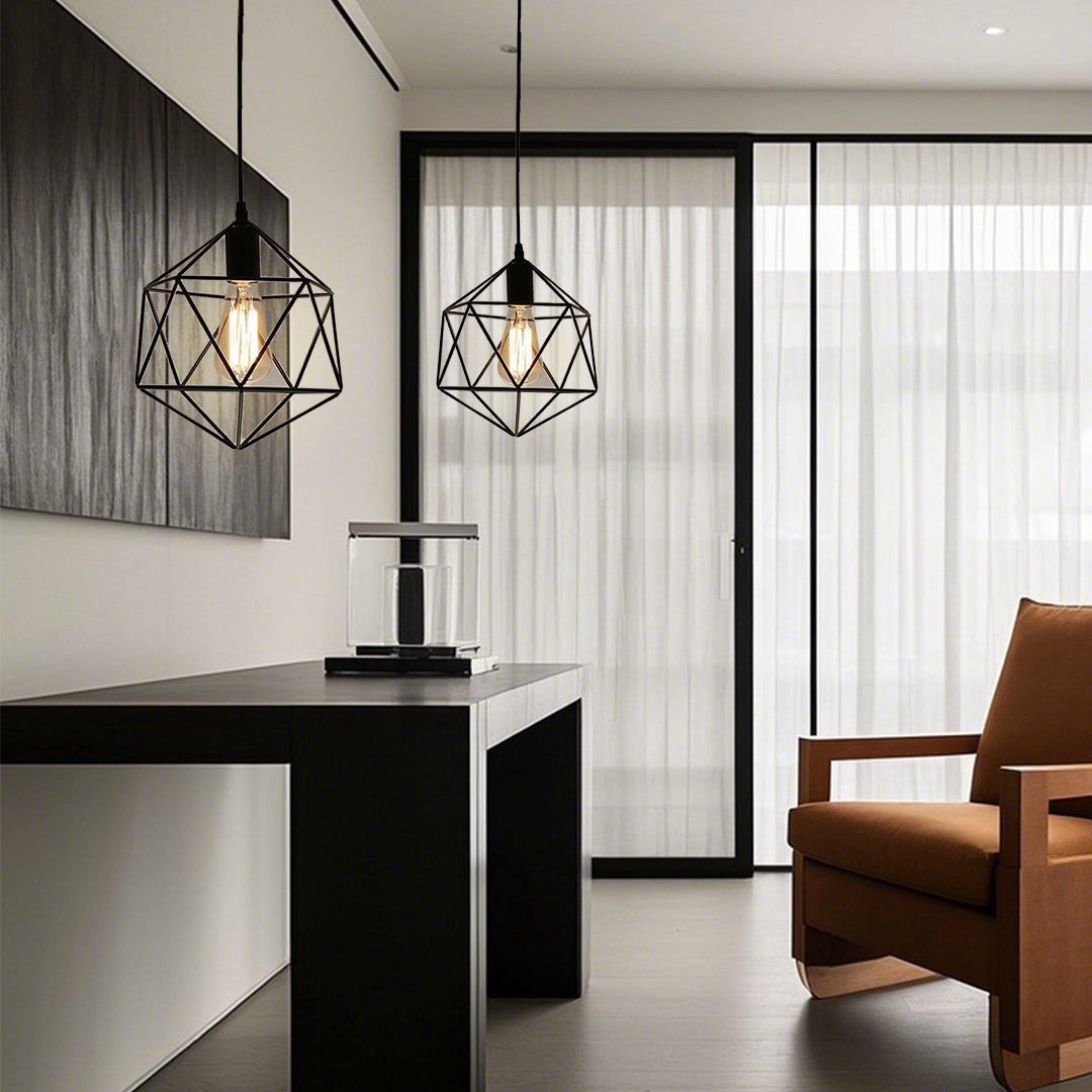 Geometric Cage LED Pendant Light in Black or Rose Gold