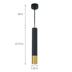 Elongated Cylinder Black And Gold Metal Shade Led Modern Pendant Light Island Hanging Lights