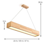 Modern Farmhouse Wood LED Rectangular Chandelier for Dining Room