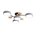 Sculptural Wood & Brass LED Study Lighting Set with Semi-Flush Mount and Desk Lamp