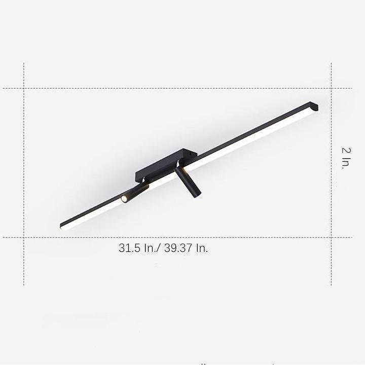 Unique 2 Spotlights Black Linear Semi Flush Mount Ceiling Led Light
