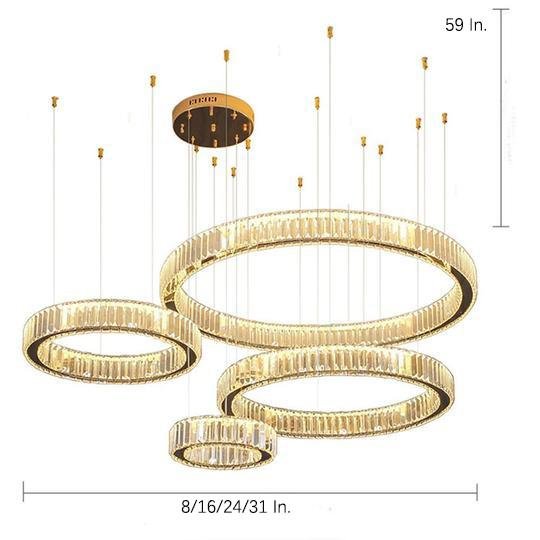 Aurelia Four-Ring Crystal Chandelier in Gold for Grand Foyers