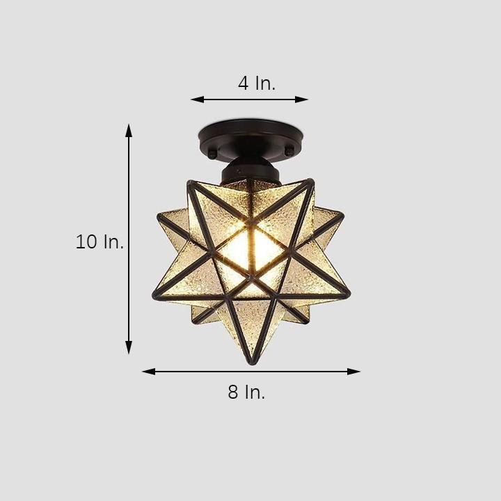 Geometric Star Semi-Flush Ceiling Light in Metal and Glass