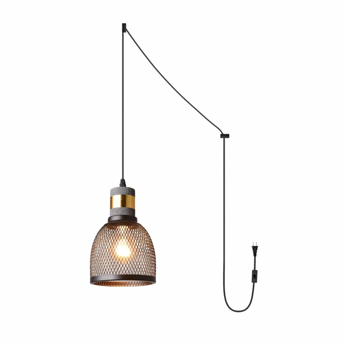 Cement Mesh Pendant Light – Plug-In, Perforated Iron Shade