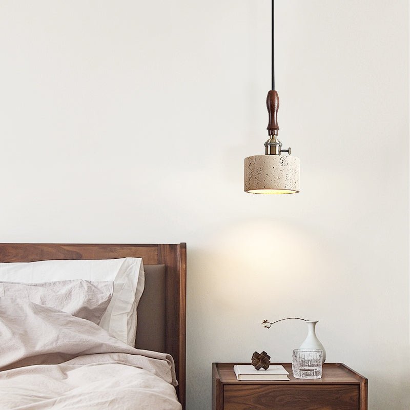 Dalton Travertine Pendant Light — Dark Walnut & Natural Stone