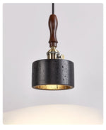 Dalton Travertine Pendant Light — Dark Walnut & Natural Stone
