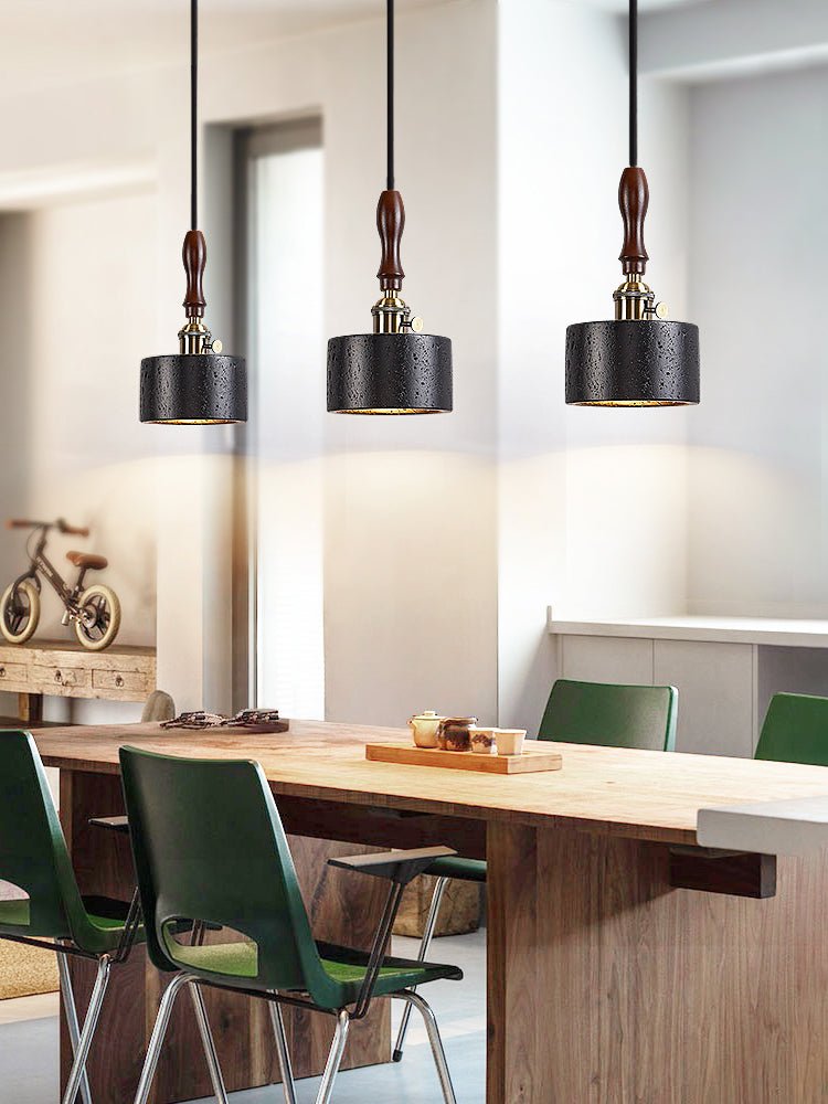 Dalton Travertine Pendant Light — Dark Walnut & Natural Stone