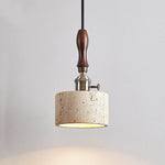 Dalton Travertine Pendant Light — Dark Walnut & Natural Stone