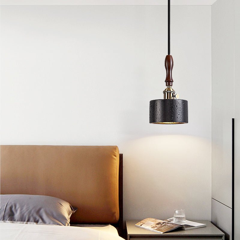 Dalton Travertine Pendant Light — Dark Walnut & Natural Stone