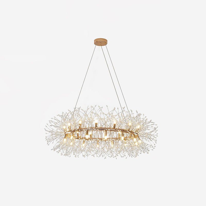 Dandelion Round Crystal Chandelier Modern Gold LED Pendant Light for Dining Room