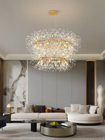 Dandelion Round Crystal Chandelier Modern Gold LED Pendant Light for Dining Room