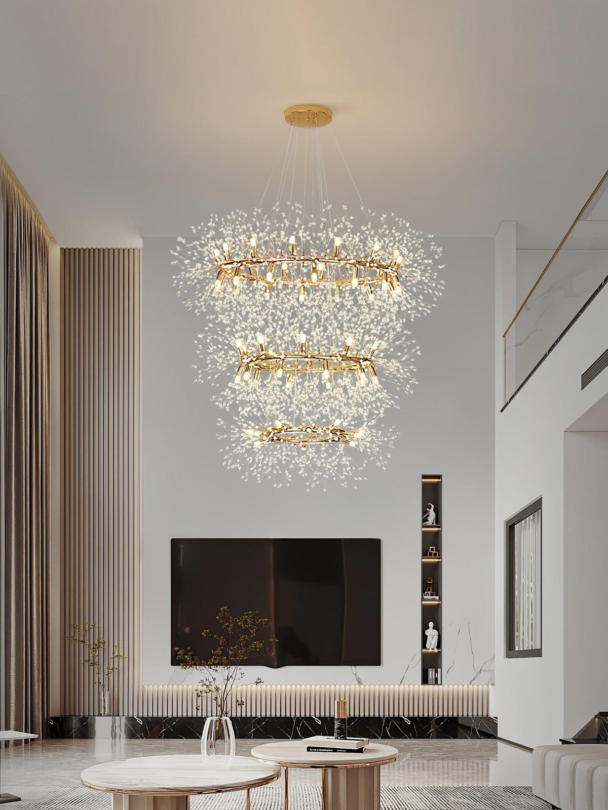 Dandelion Round Crystal Chandelier Modern Gold LED Pendant Light for Dining Room