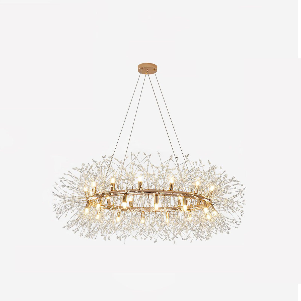 Dandelion Round Crystal Chandelier Modern Gold LED Pendant Light for Dining Room