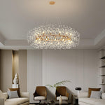 Dandelion Round Crystal Chandelier Modern Gold LED Pendant Light for Dining Room