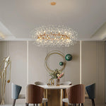 Dandelion Round Crystal Chandelier Modern Gold LED Pendant Light for Dining Room