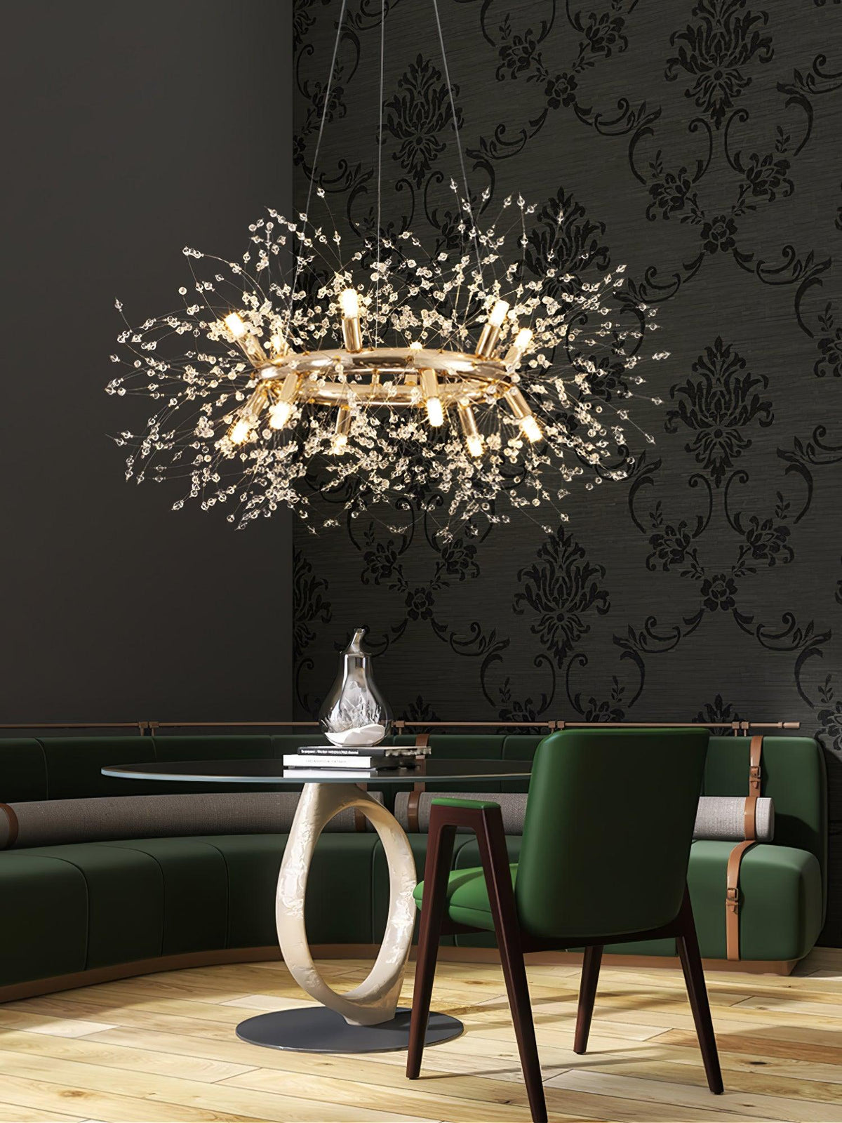 Dandelion Round Crystal Chandelier Modern Gold LED Pendant Light for Dining Room