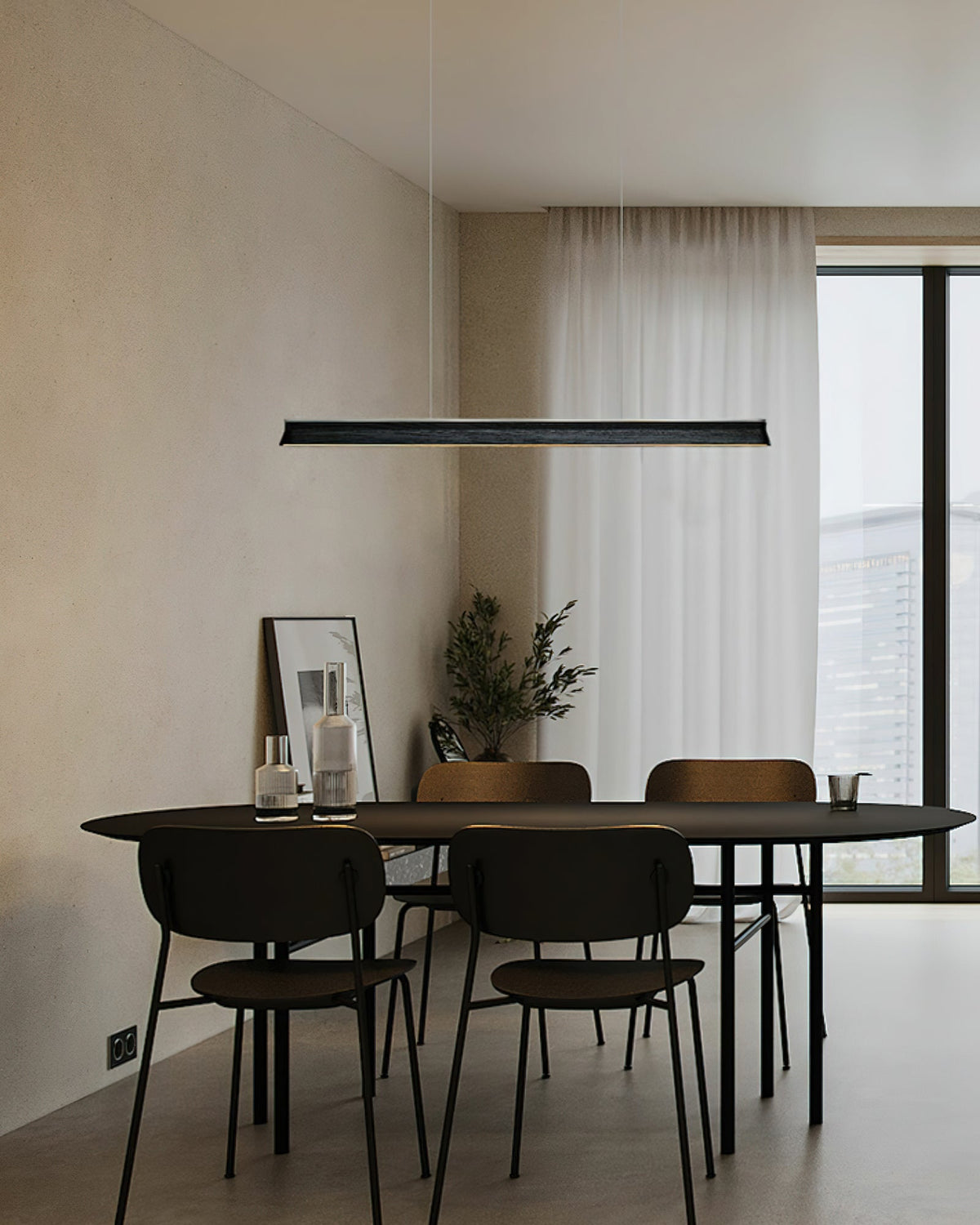 Danqiu Linear LED Chandelier in Wood and Metal for Modern Dining Rooms