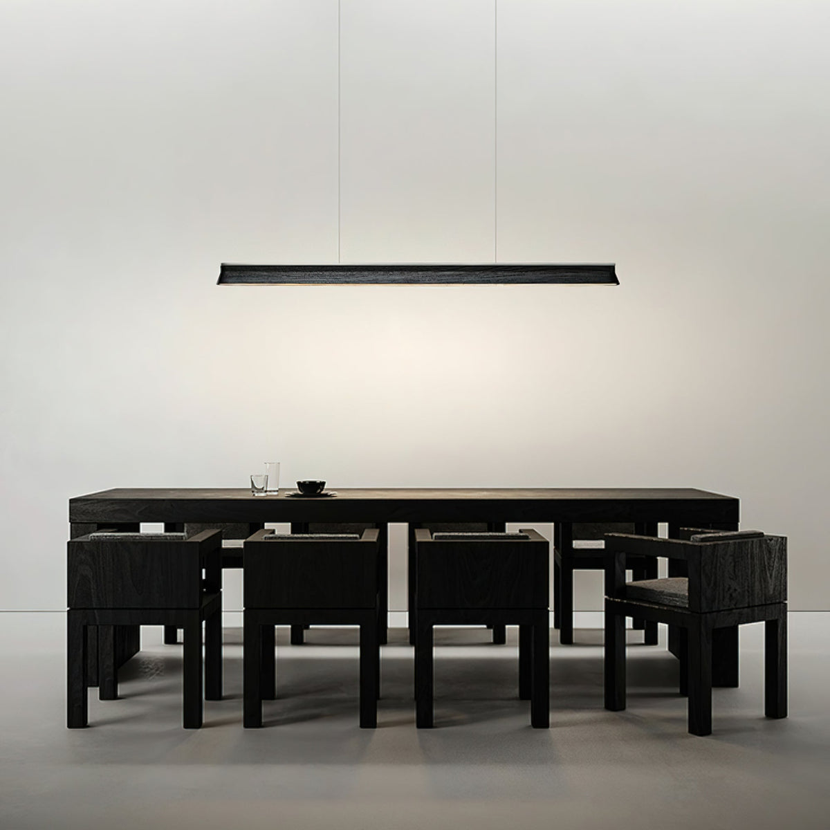 Danqiu Linear LED Chandelier in Wood and Metal for Modern Dining Rooms