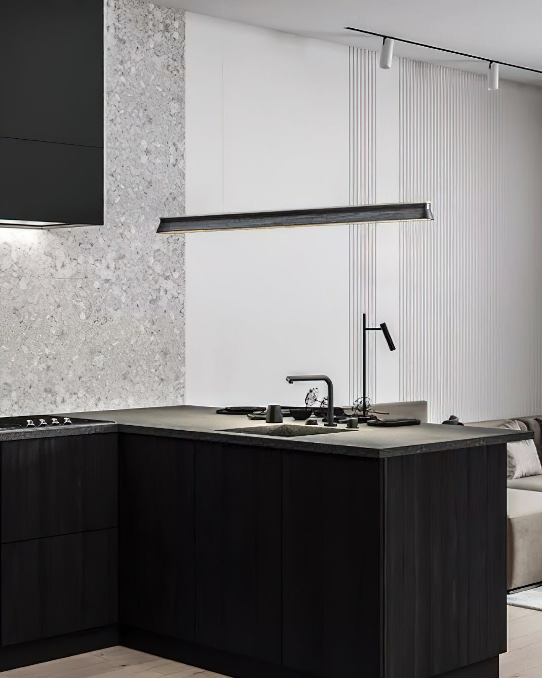 Danqiu Linear LED Chandelier in Wood and Metal for Modern Dining Rooms