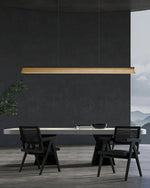 Danqiu Linear LED Chandelier in Wood and Metal for Modern Dining Rooms