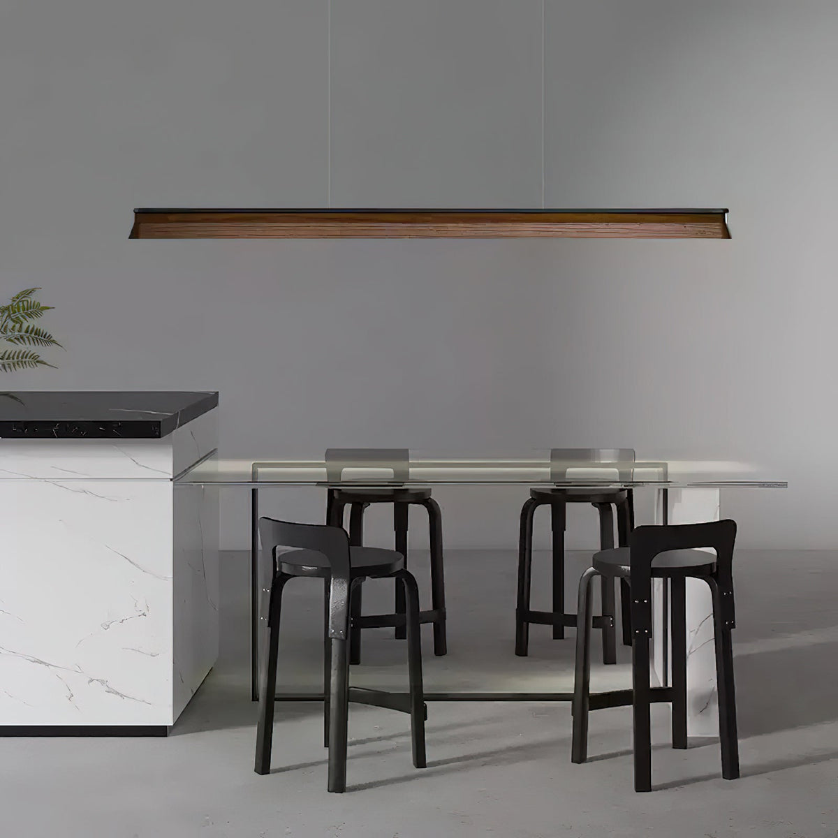 Danqiu Linear LED Chandelier in Wood and Metal for Modern Dining Rooms