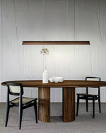 Danqiu Linear LED Chandelier in Wood and Metal for Modern Dining Rooms