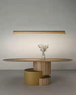 Danqiu Linear LED Chandelier in Wood and Metal for Modern Dining Rooms