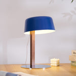 Dario Tilted Table Lamp – Modern Blue Shade, Walnut Wood & Chrome