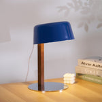 Dario Tilted Table Lamp – Modern Blue Shade, Walnut Wood & Chrome