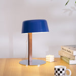 Dario Tilted Table Lamp – Modern Blue Shade, Walnut Wood & Chrome