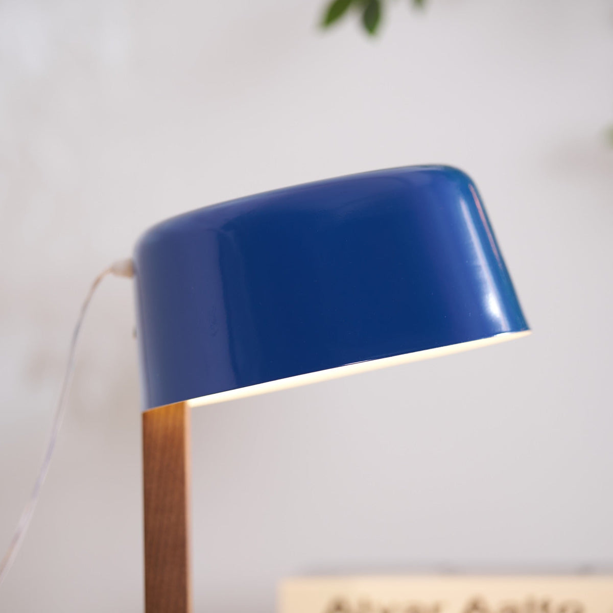 Dario Tilted Table Lamp – Modern Blue Shade, Walnut Wood & Chrome