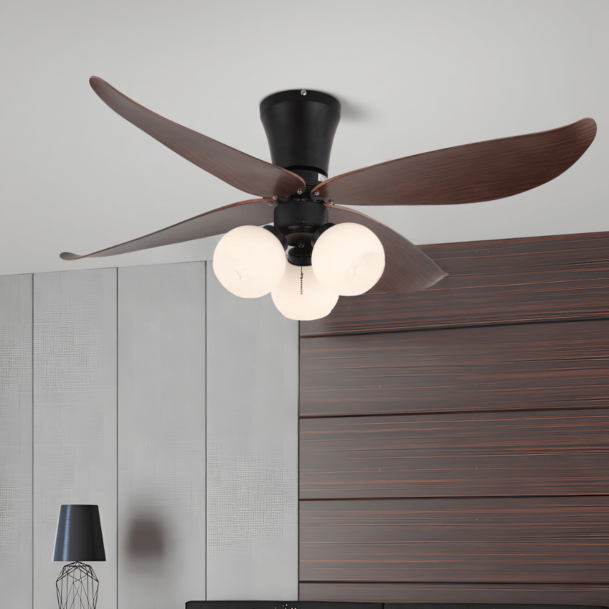 Arbora Bloom Ceiling Fan Light with Walnut Blades and Glass Globes