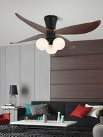 Arbora Bloom Ceiling Fan Light with Walnut Blades and Glass Globes