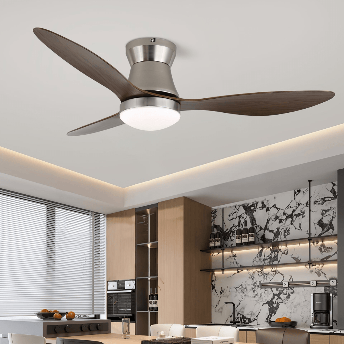 Aeronix Ceiling Fan with LED Light in Walnut and Nickel