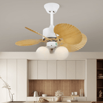 Palmera Bloom Ceiling Fan with Light, Coastal Leaf Blades & Scalloped Glass Shades