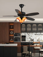 Calantha Bloom Ceiling Fan Light with Scalloped Glass Shades and Wood Blades