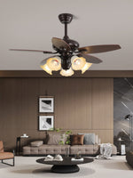 Roselore Bloom Ceiling Fan Light – Scalloped Glass Shade, Walnut Finish, 42"