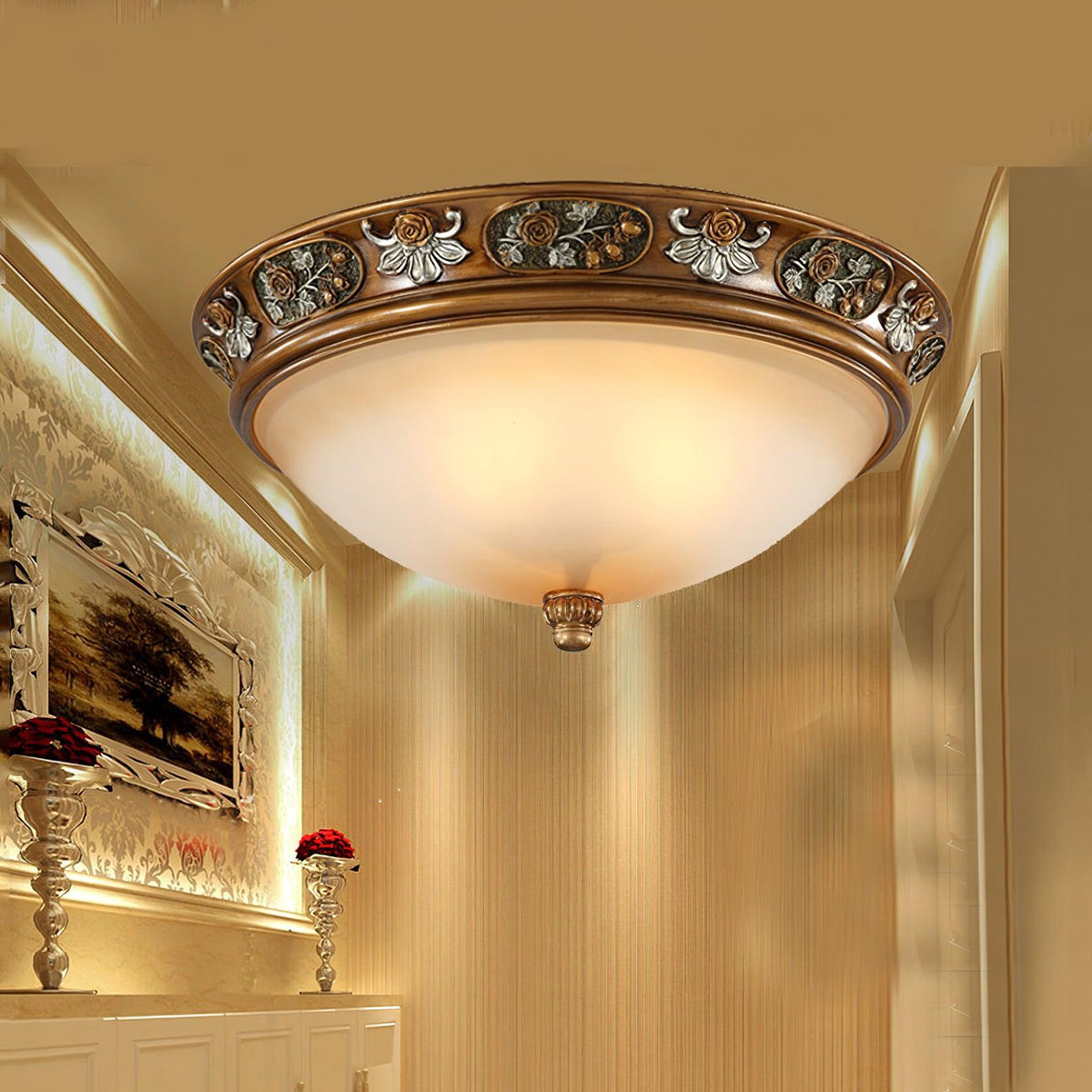 Deltana Resin Flush Mount Ceiling Light with Glass Accents