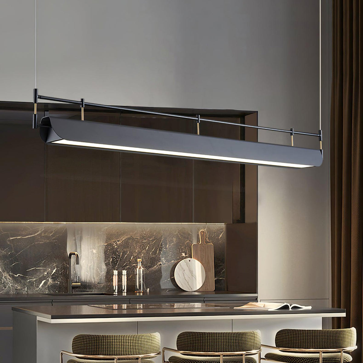Dessau Modern Linear LED Chandelier in Black for Dining Room