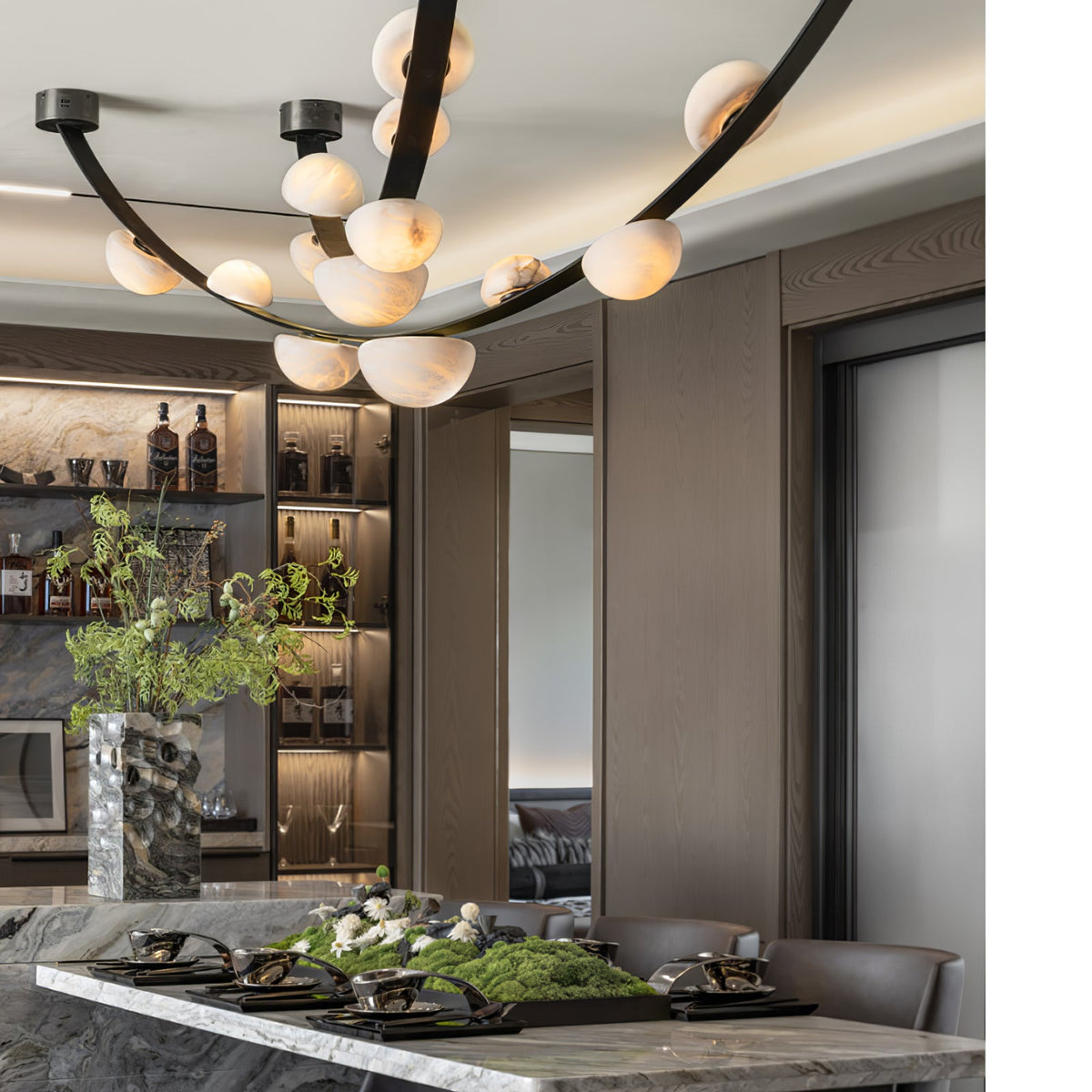 Dew Drops Alabaster Chandelier – Modern LED Pendant Light for Dining Room and Living Room