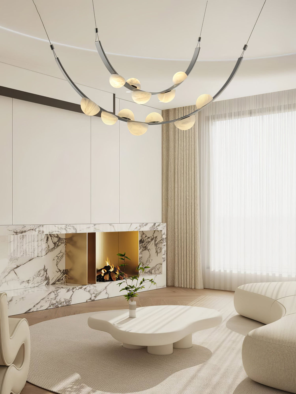 Dew Drops Alabaster Chandelier – Modern LED Pendant Light for Dining Room and Living Room