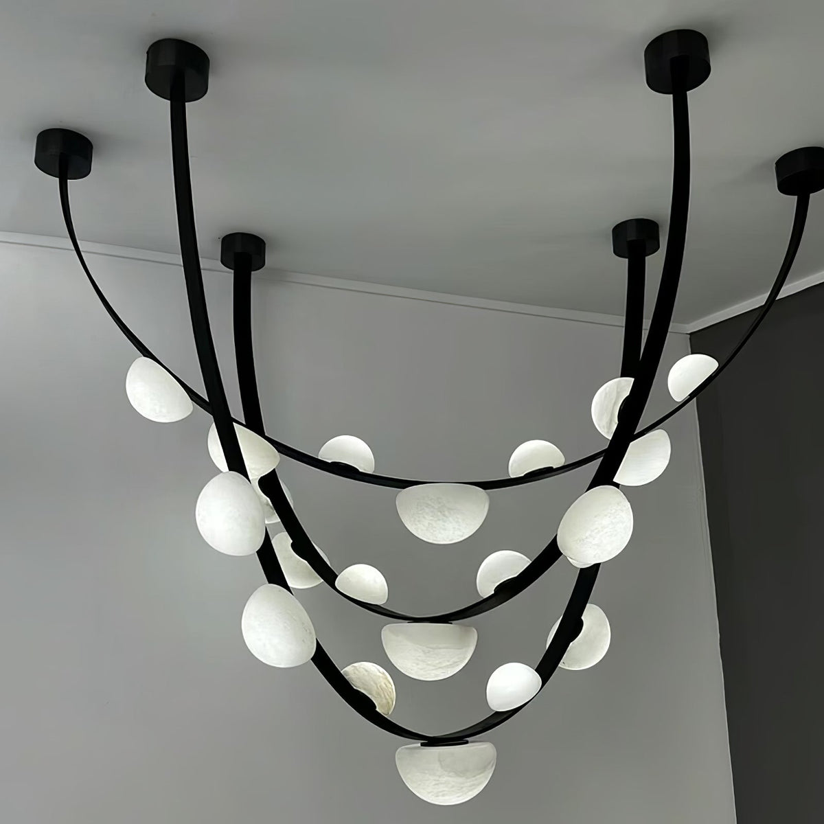Dew Drops Alabaster Chandelier – Modern LED Pendant Light for Dining Room and Living Room