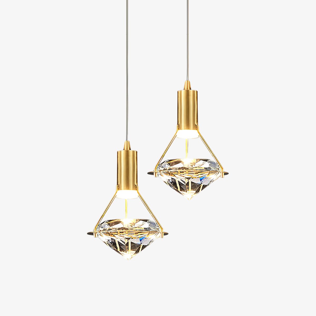 Diamond Crystal Pendant Light in Brass | Modern LED Hanging Lamp for Dining Room and Living Room
