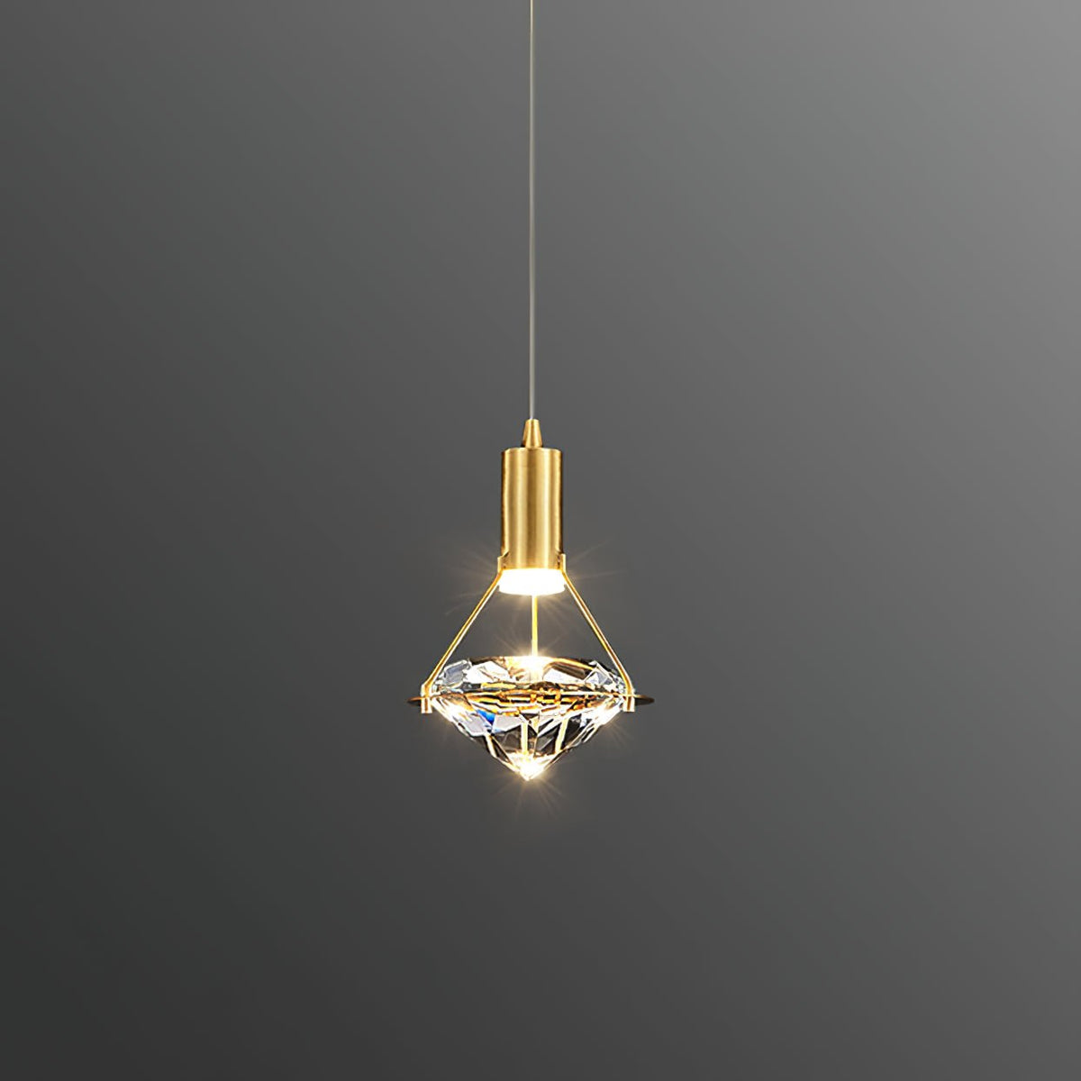 Diamond Crystal Pendant Light in Brass | Modern LED Hanging Lamp for Dining Room and Living Room