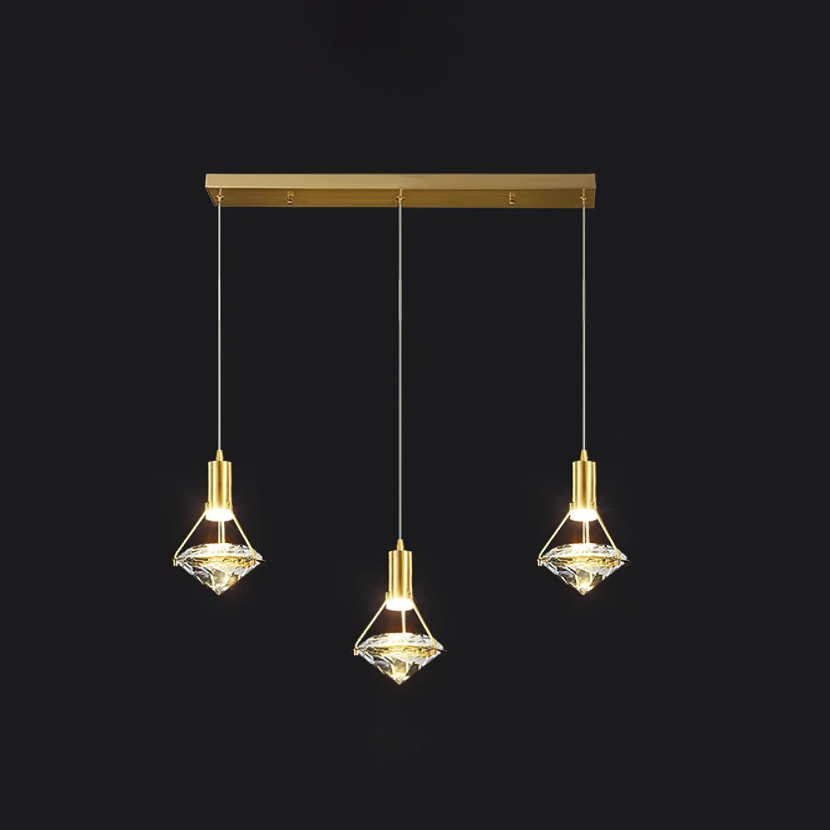 Diamond Crystal Pendant Light in Brass | Modern LED Hanging Lamp for Dining Room and Living Room