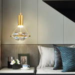 Diamond Crystal Pendant Light in Brass | Modern LED Hanging Lamp for Dining Room and Living Room