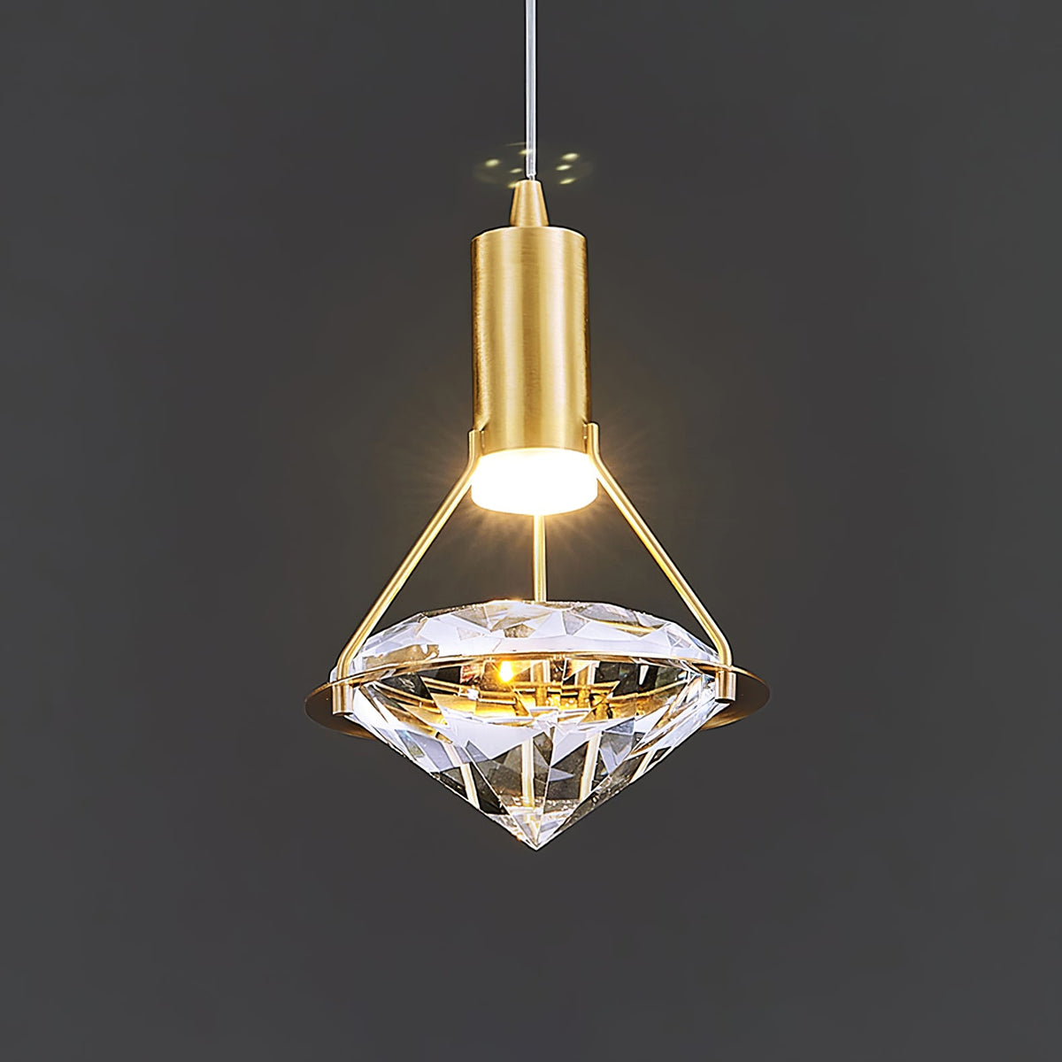 Diamond Crystal Pendant Light in Brass | Modern LED Hanging Lamp for Dining Room and Living Room