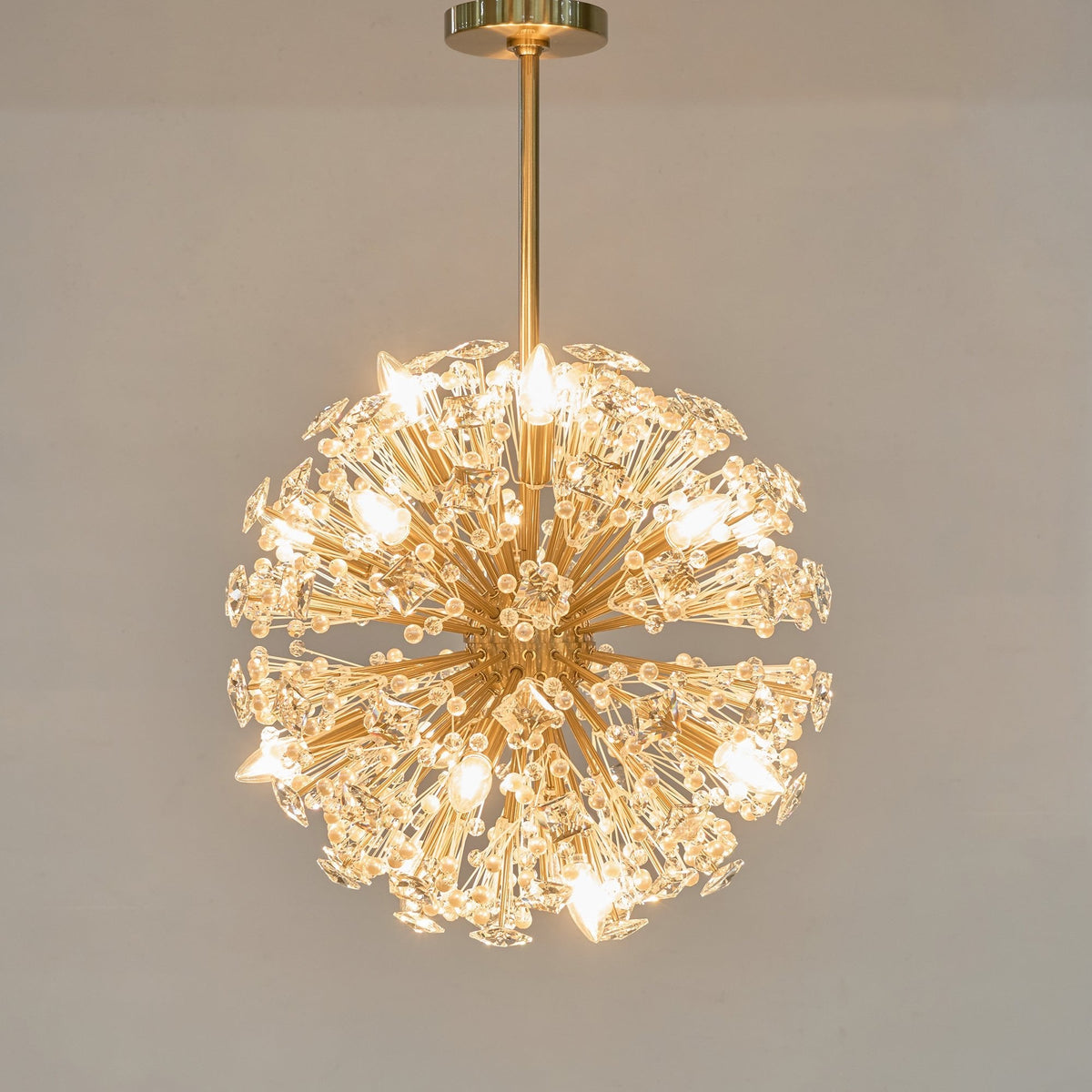 Dickinson Crystal Chandelier — Modern Gold Starburst Pendant Light for Dining Room and Foyer