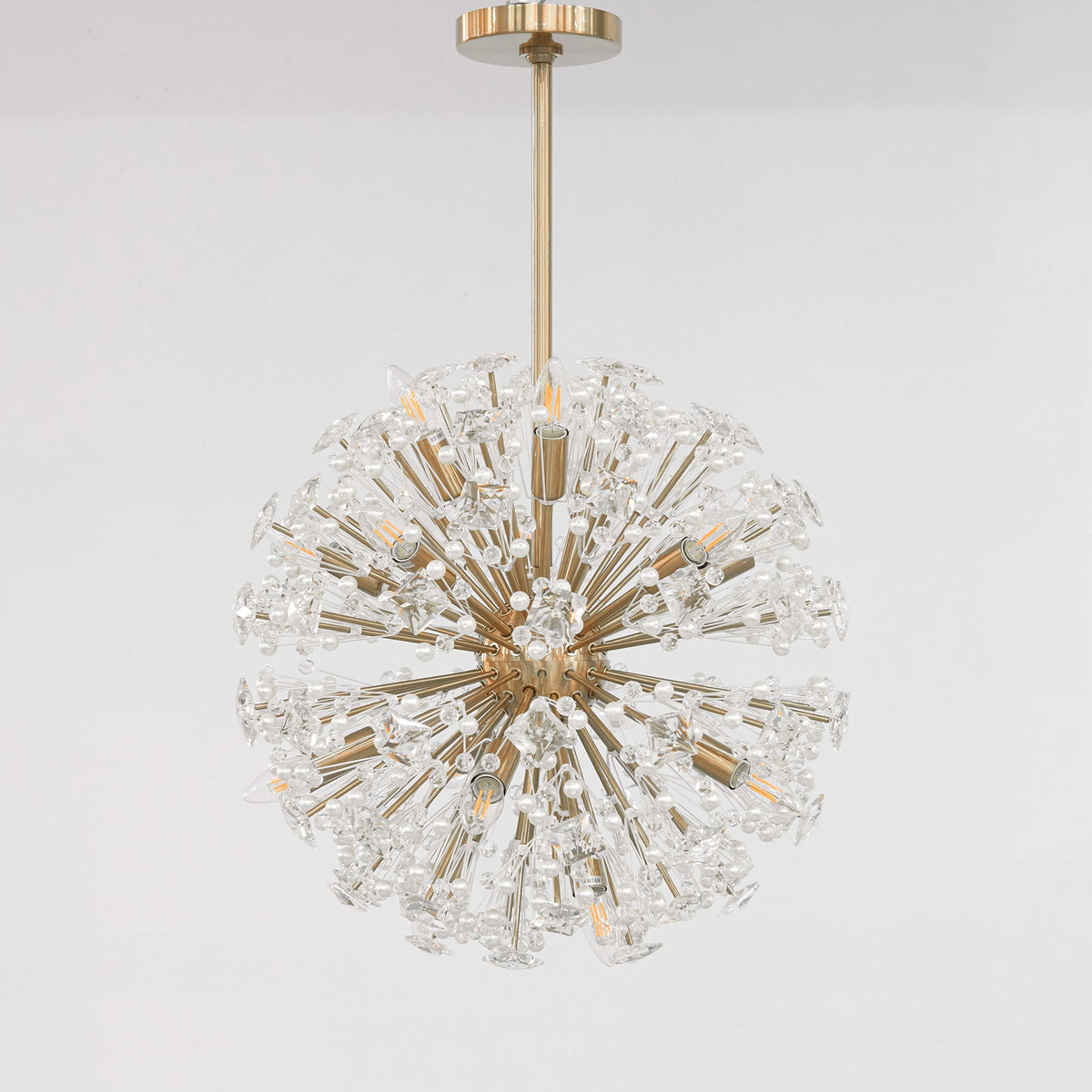 Dickinson Crystal Chandelier — Modern Gold Starburst Pendant Light for Dining Room and Foyer