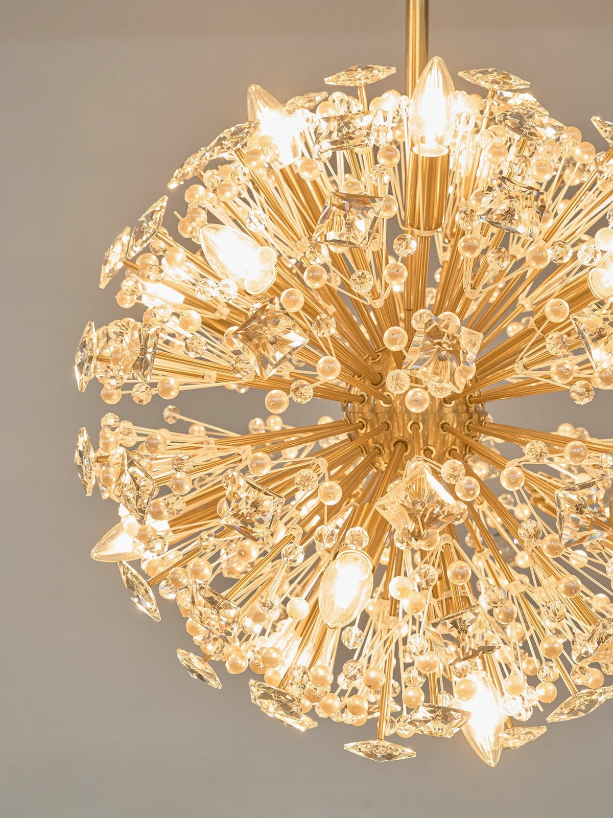 Dickinson Crystal Chandelier — Modern Gold Starburst Pendant Light for Dining Room and Foyer